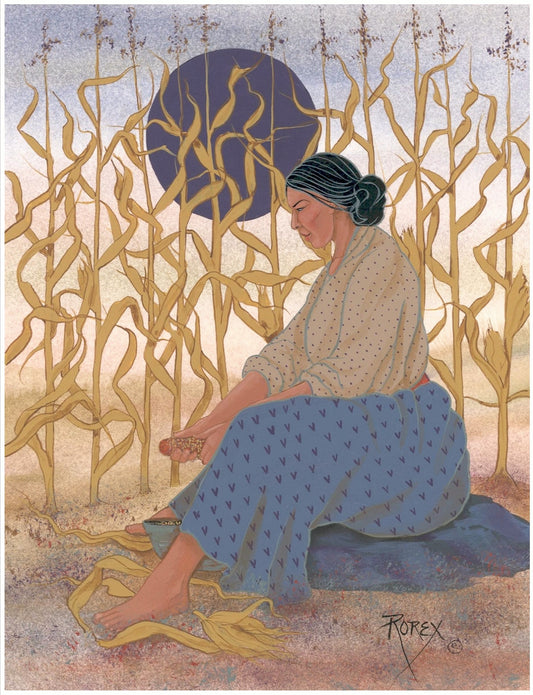 INDIAN WOMAN SHELLING CORN