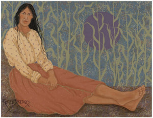 Native woman relaxing in field