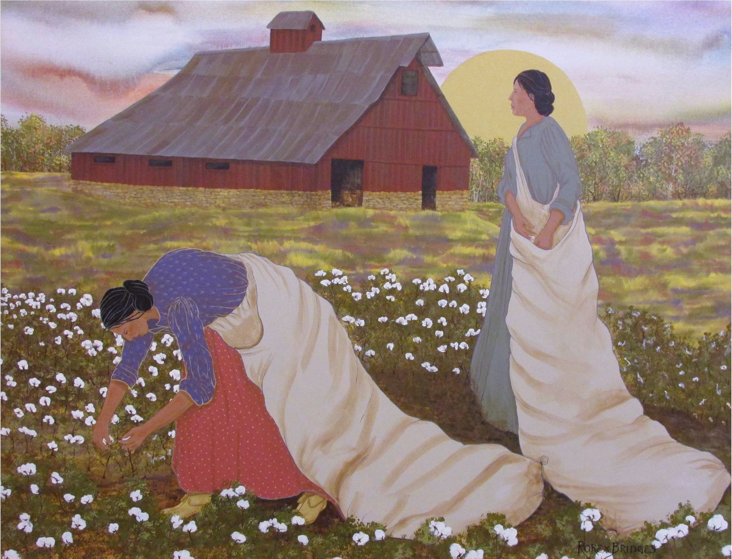 Native women in Indian Territory working their cotton fields