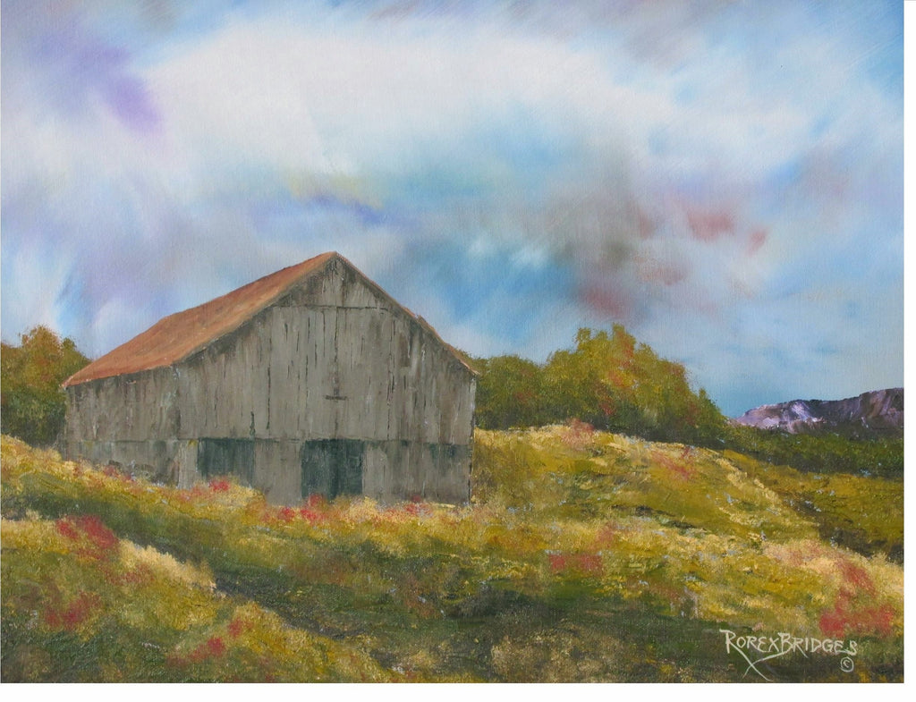 WEATHERED BARN IN ROUGH FIELD