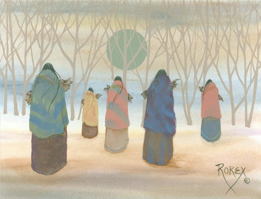 FIVE WOMEN CARRYING WOOD