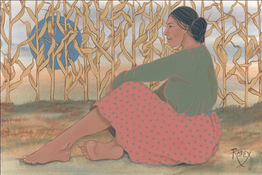 CORNFIELD WITH RESTING WOMAN