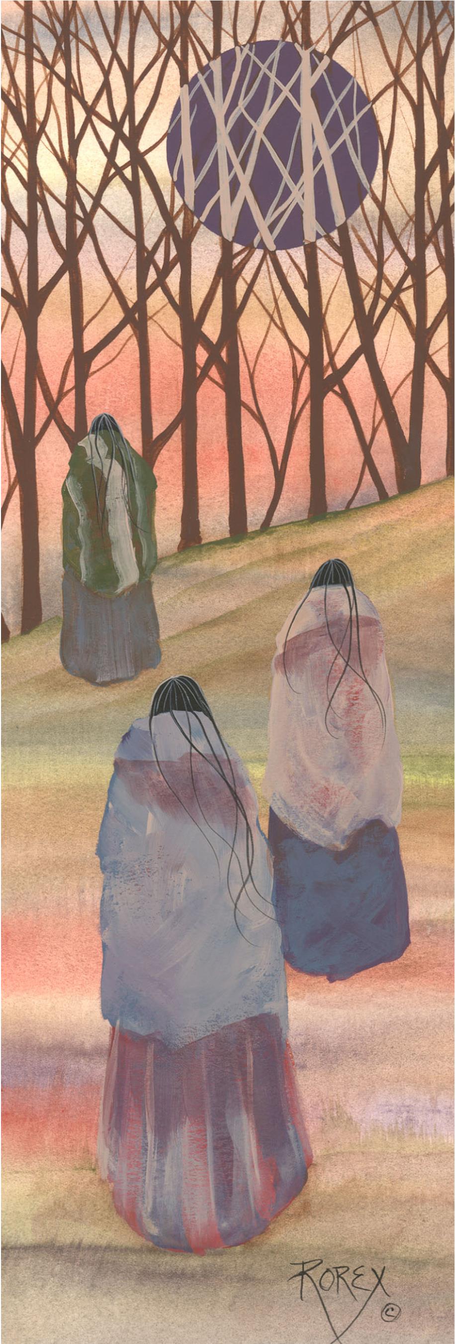 3 WOMEN WALKING UP A HILLSIDE